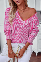 V Neck Stripes Knitting Sweater 