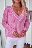 V Neck Stripes Knitting Sweater 