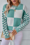 Checked Colorblock Knitting Sweater 