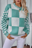 Checked Colorblock Knitting Sweater 