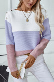 Colorblock Button Pullover Sweater 