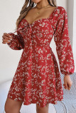 Square Neck Flower Printed Mini Dress 