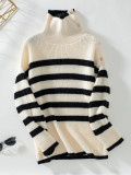 Stripes Button Knitting Sweater 
