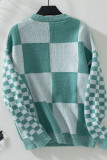 Checked Colorblock Knitting Sweater 
