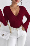 V Neck Flare Sleeves Knitting Top 