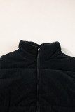 Black Corduroy Stand Neck Zipped Puffer Vest