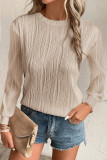 Apricot Textured Wavy Round Neck Long Sleeve Top