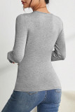 Grey Long Sleeves Square Neck Top 