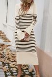 V Neck Stripes Knitting Sweater Dress 