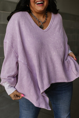 Orchid Petal Plus Size Waffle Knit Exposed Seam Flowy Top