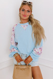 Beau Blue Textured Floral Patchwork Balloon Sleeve Blouse