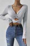 Grey Twist Knot Crop Top