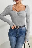 Grey Long Sleeves Square Neck Top 