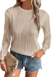 Apricot Textured Wavy Round Neck Long Sleeve Top