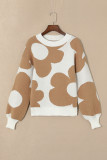 Khaki Big Flower Pattern Drop Shoulder Sweater