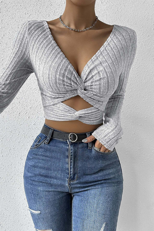 Grey Twist Knot Crop Top