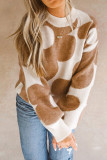 Khaki Big Flower Pattern Drop Shoulder Sweater