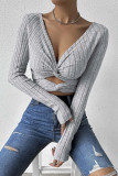 Grey Twist Knot Crop Top