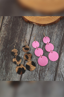 Round Leopard PU Leather Earrings 