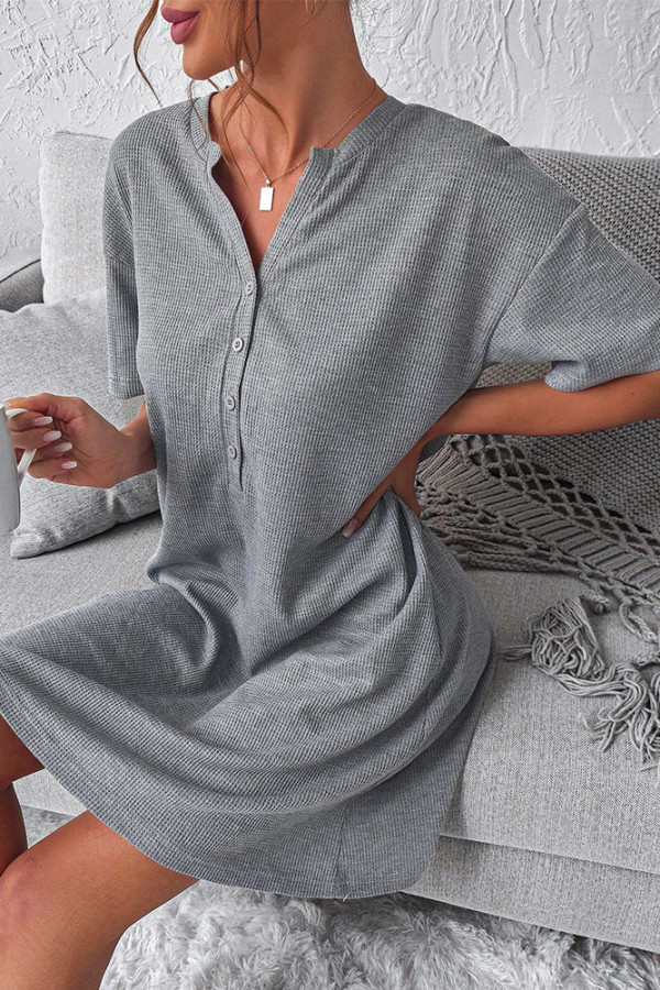 Grey Loose Fit Short Sleeves T Shirt Dress 