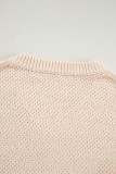 Parchment Loose Eyelet V Neck Drop Shoulder Sweater