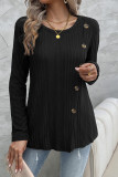 Black Split Button Long Sleeves Top 