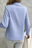 Blue Linen Ruffle Button Shirt