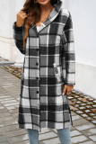 Hooded Plaid Long Coat 