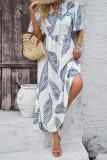 V Neck SHort Sleevs Leaves Print Dress 