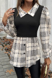 Houndstooth Colorblock Puff Sleeves Shirt 