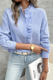 Blue Linen Ruffle Button Shirt