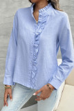 Blue Linen Ruffle Button Shirt