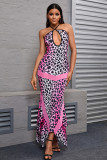 Pink Leopard Halter Neck Maxi Dress