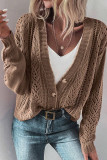 Dark Khaki Open Knit Drop Shoulder Sweater Cardigan