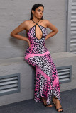 Pink Leopard Halter Neck Maxi Dress