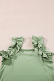 Smoke Green Solid Ruffle Trim Sleeveless Top