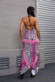 Pink Leopard Halter Neck Maxi Dress