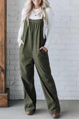 Jungle Green Solid Pocketed Loose Fit Corduroy Overall