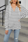 Drawstring Hooded Stripes Sweatshirt 