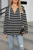 Drawstring Hooded Stripes Sweatshirt 