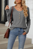 Stripes Button Long Sleeves Henley Top 