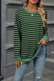 Crew Neck Stripes Splicing Long Sleeves Top 