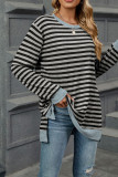 Crew Neck Stripes Splicing Long Sleeves Top 