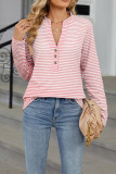 Stripes Long Sleeves Button Henley Top