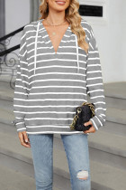 Drawstring Hooded Stripes Sweatshirt 