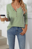 Stripes Button Long Sleeves Henley Top 