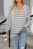 Drawstring Hooded Stripes Sweatshirt 