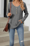 Stripes Button Long Sleeves Henley Top 