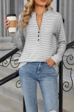 Stripes Long Sleeves Button Henley Top