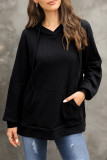 Black Waffle Knit Fleece Lined High Low Oversized Hoodie